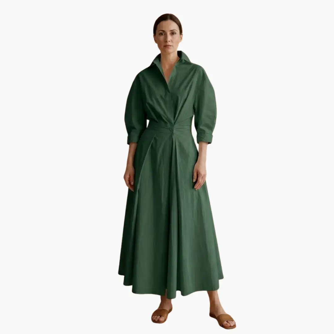 Women’s Elegant Long Sleeve Midi Shirt Dress