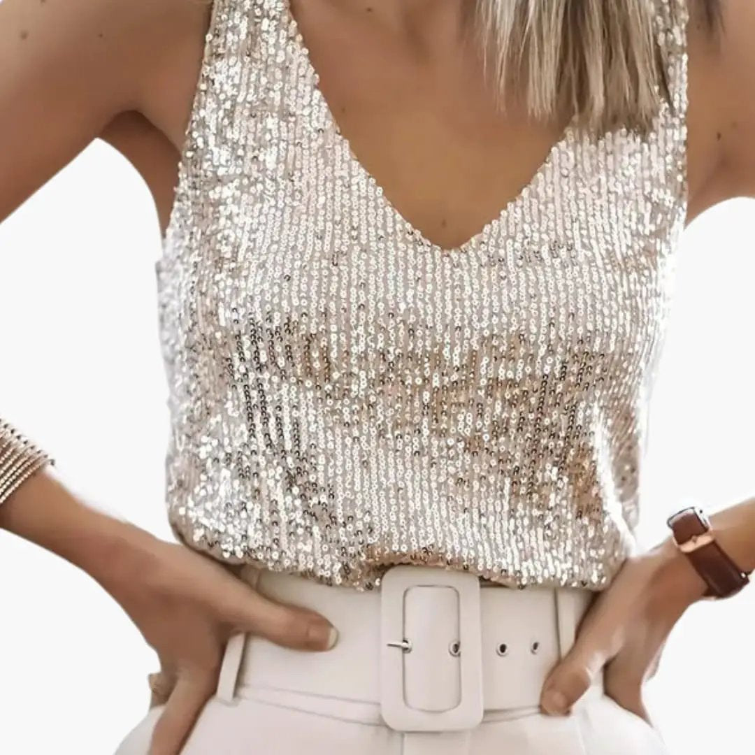 Women’s Sequin V-Neck Party Camisole Tank Top