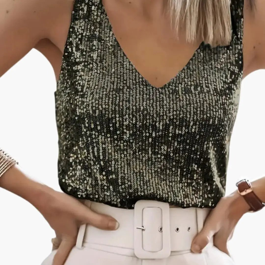 Women’s Sequin V-Neck Party Camisole Tank Top