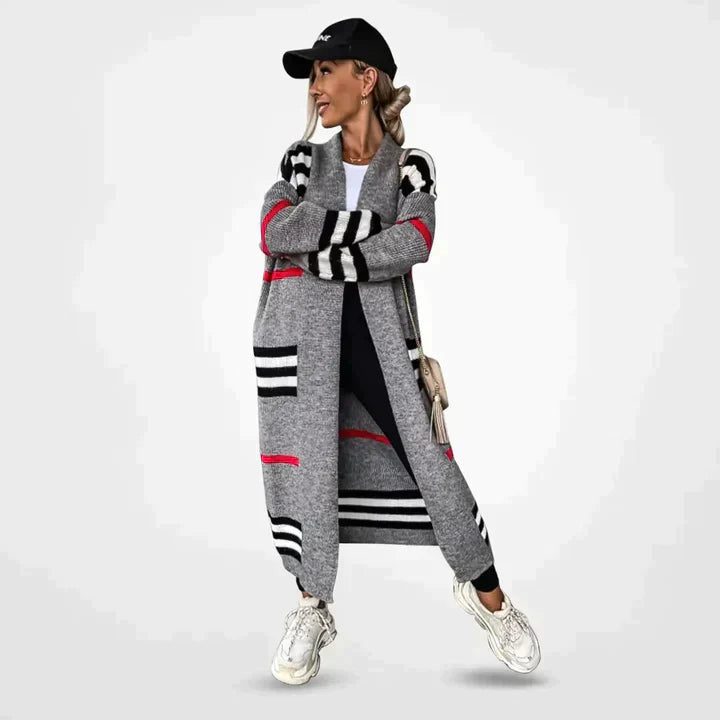 Striped Pattern Long Women's Cardigan | Comfortable