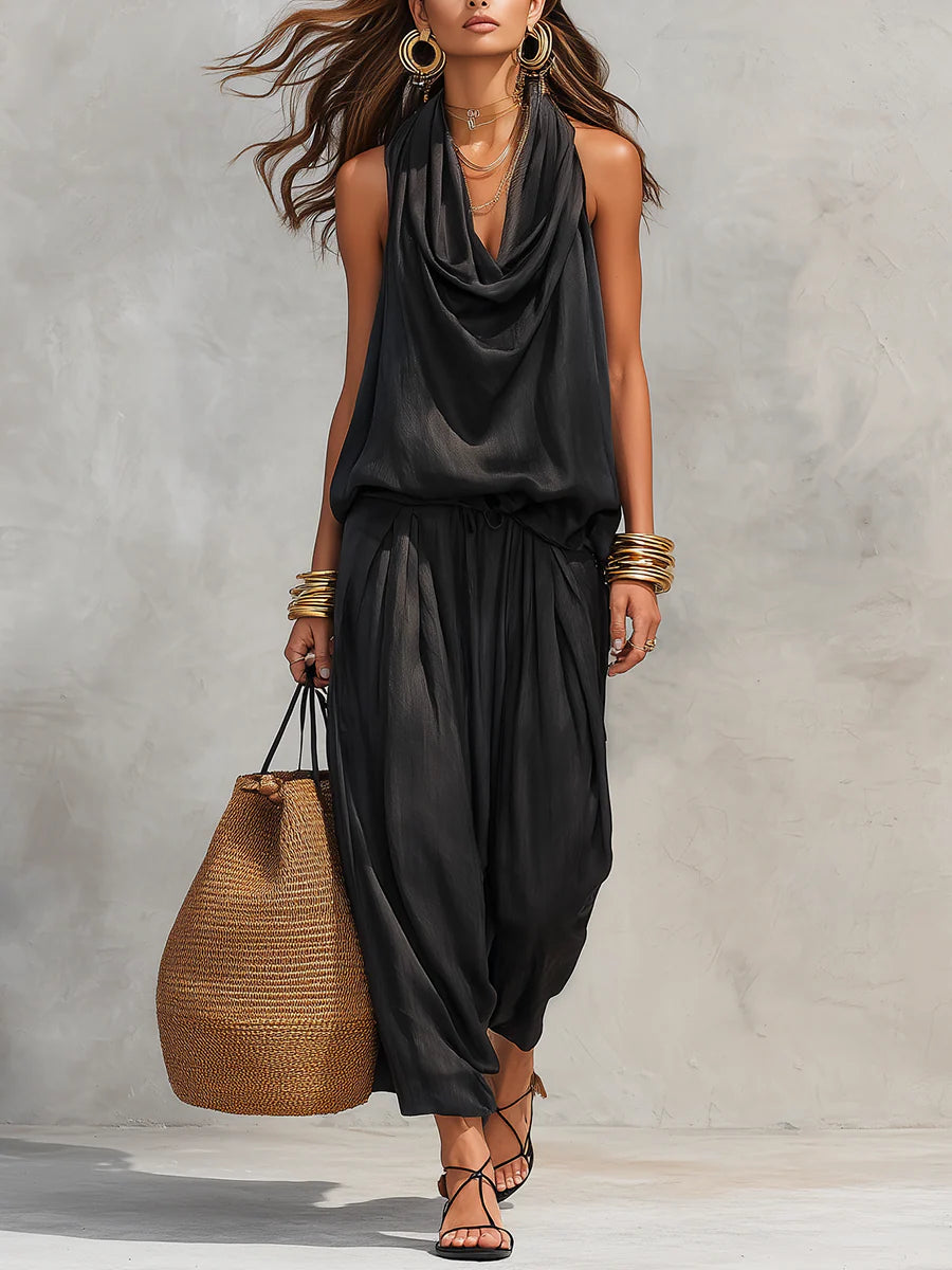 Women's Draped Halter Top & Harem Trouser Co-Ord Set