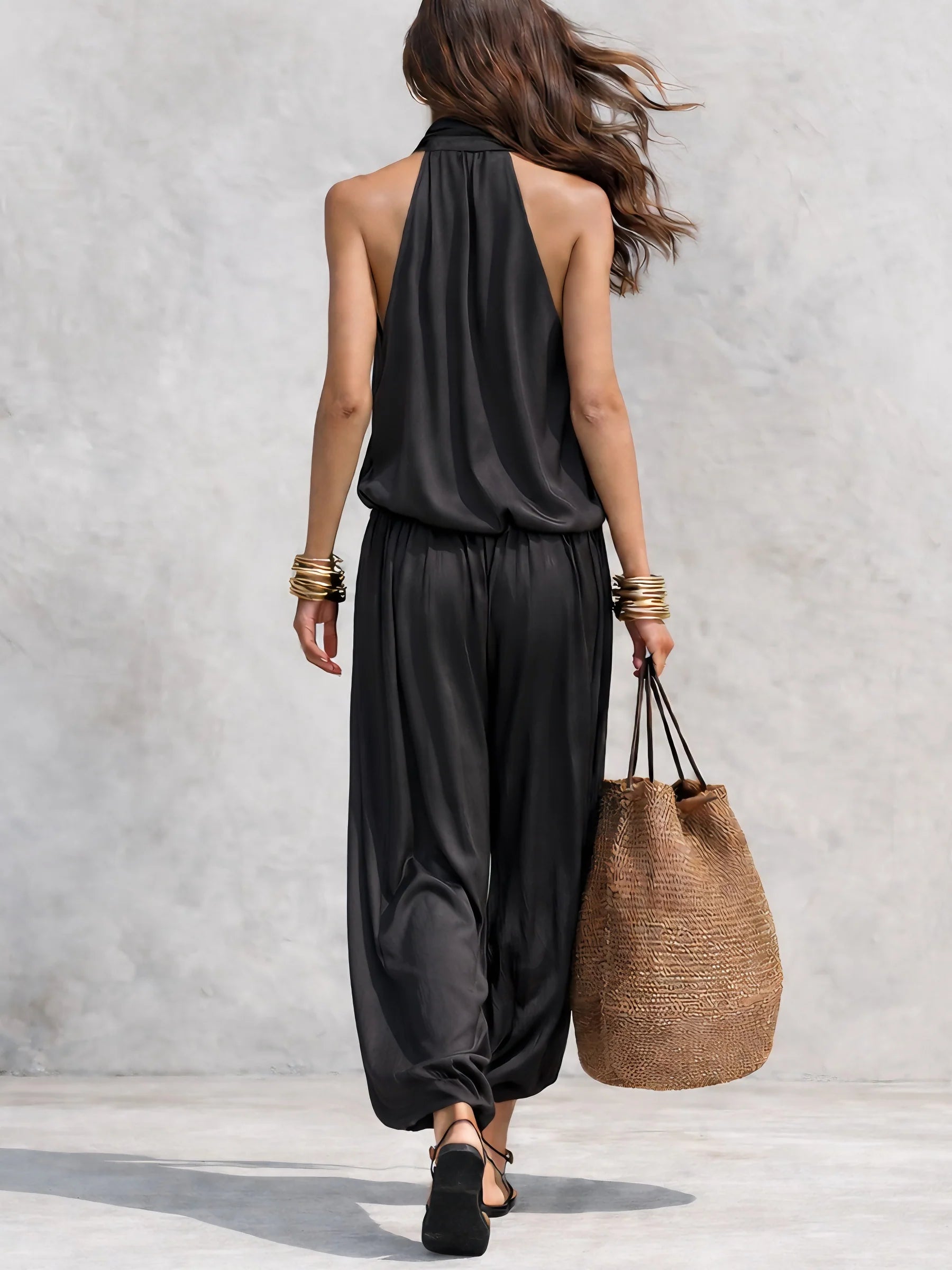Women's Draped Halter Top & Harem Trouser Co-Ord Set