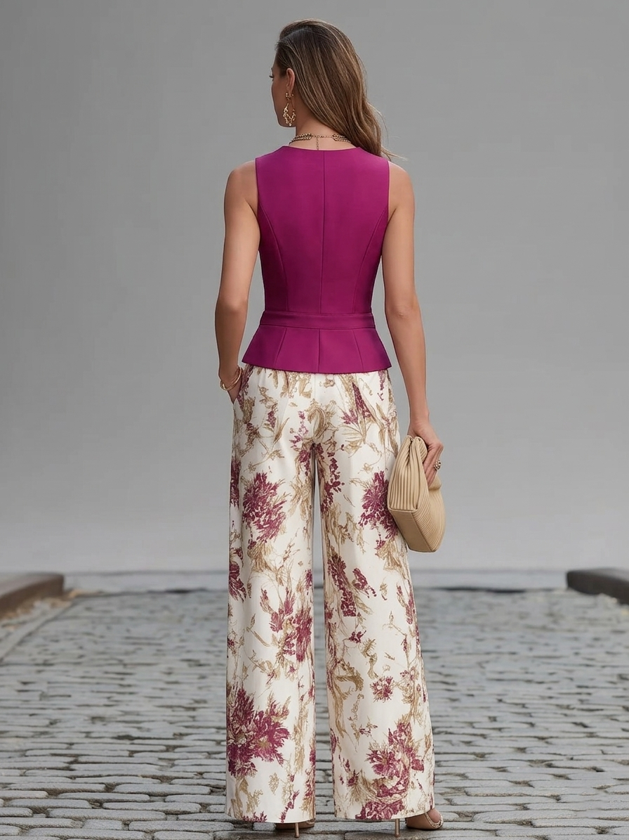 Women’s Sleeveless Vest Top and Wide Leg Trousers