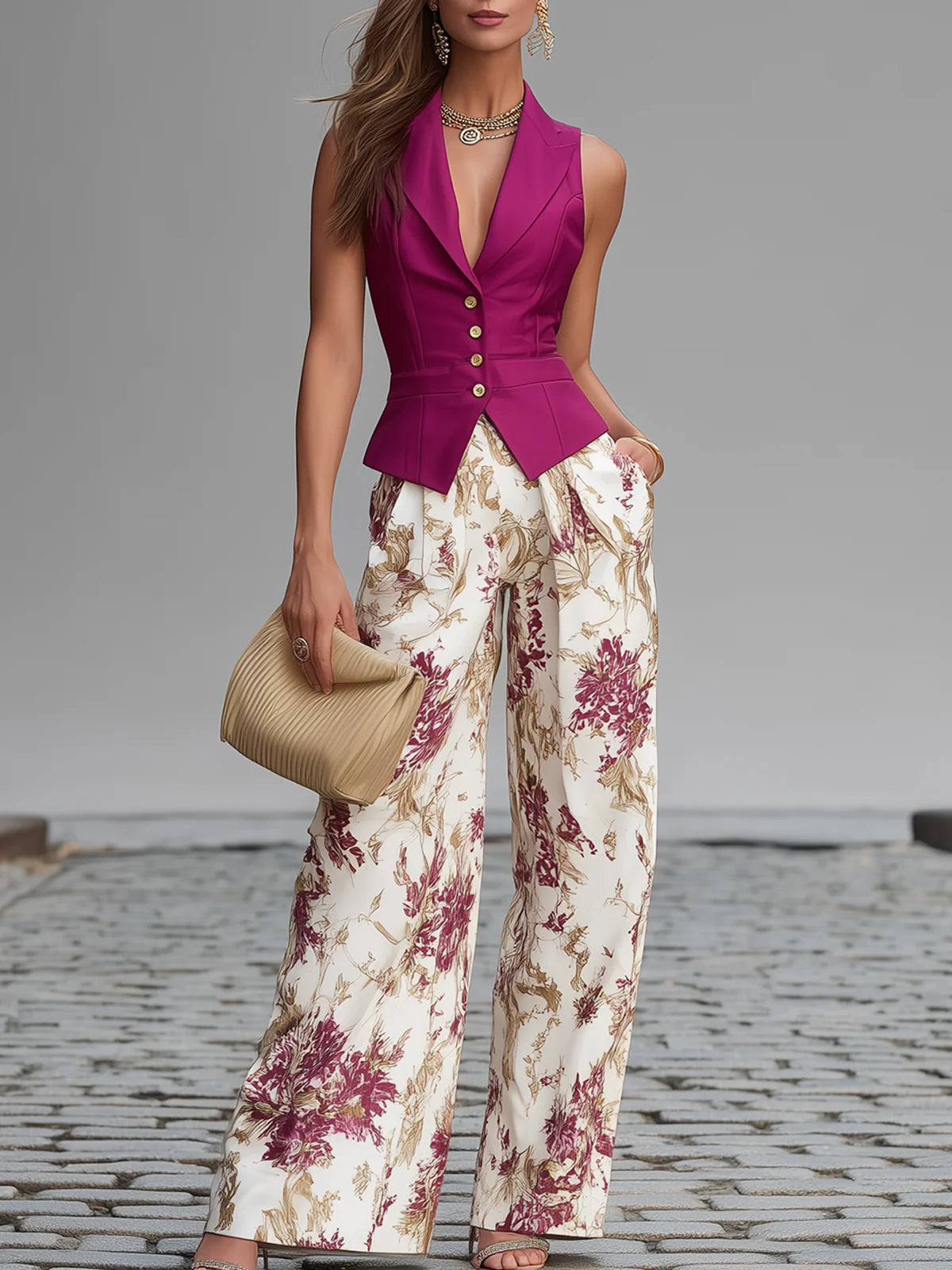 Women’s Sleeveless Vest Top and Wide Leg Trousers