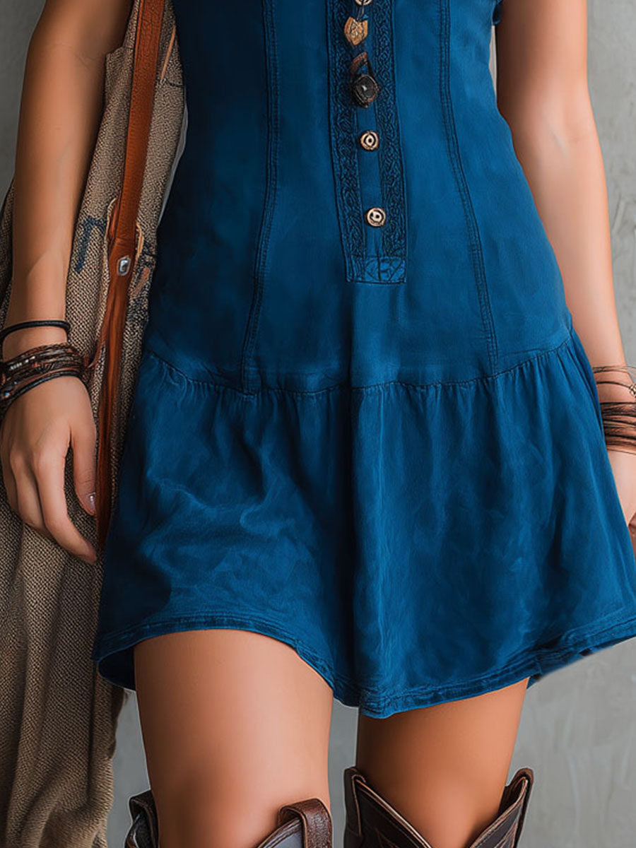 Women's Sleeveless Mini Dress Button-Down