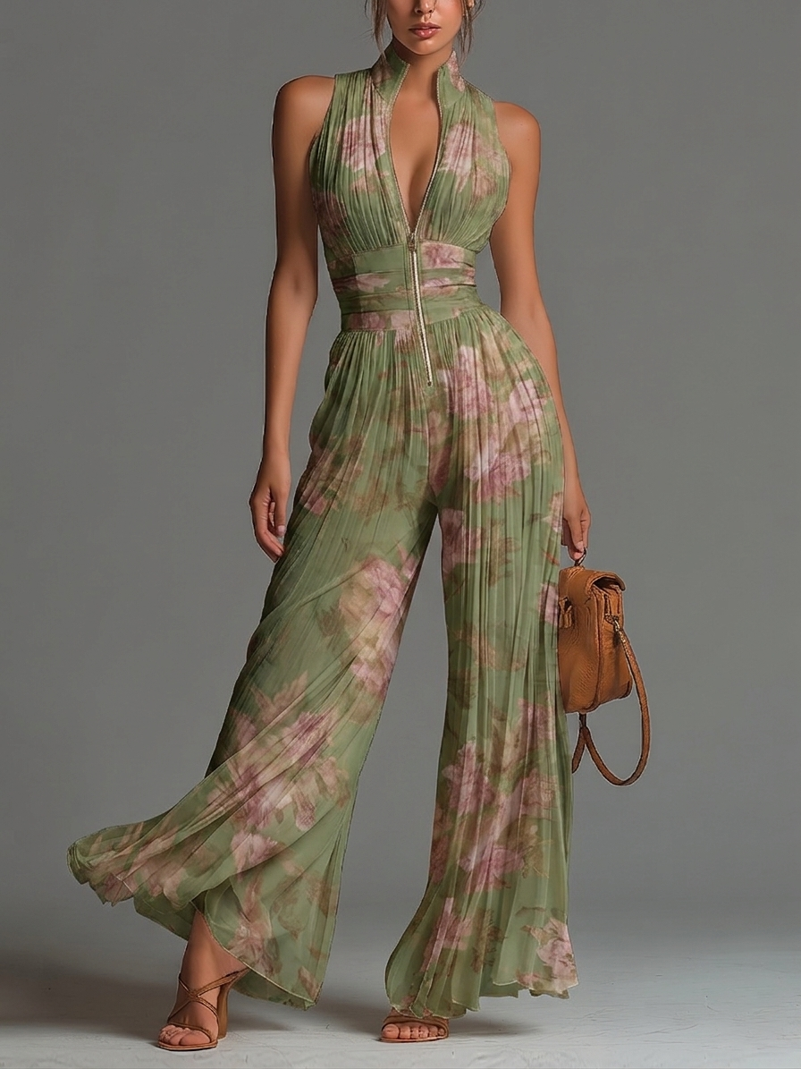 Women's Floral Halter Neck Wide Leg Jumpsuit