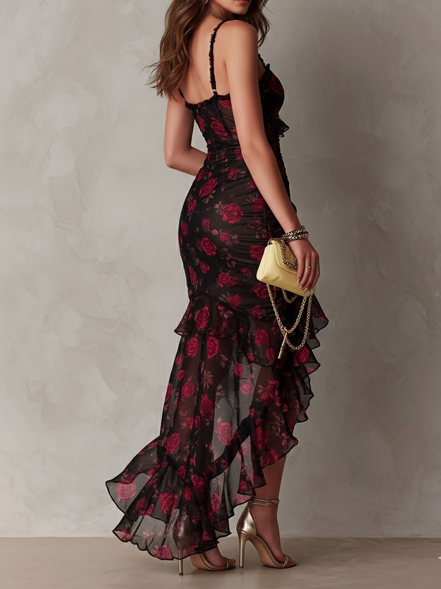 Women's Floral Lace High Slit Maxi Dress
