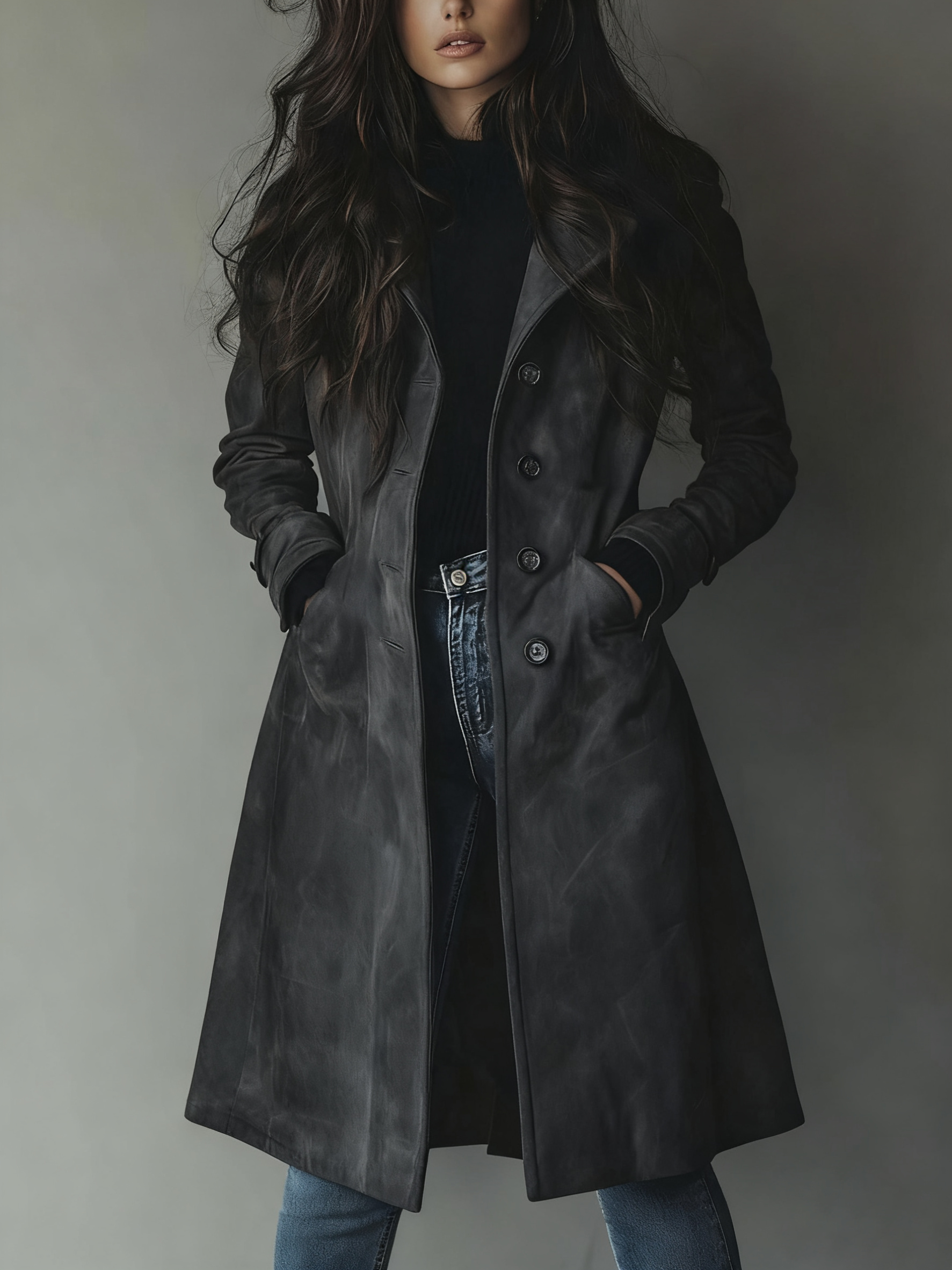 Women's Faux Suede Long Trench Coat