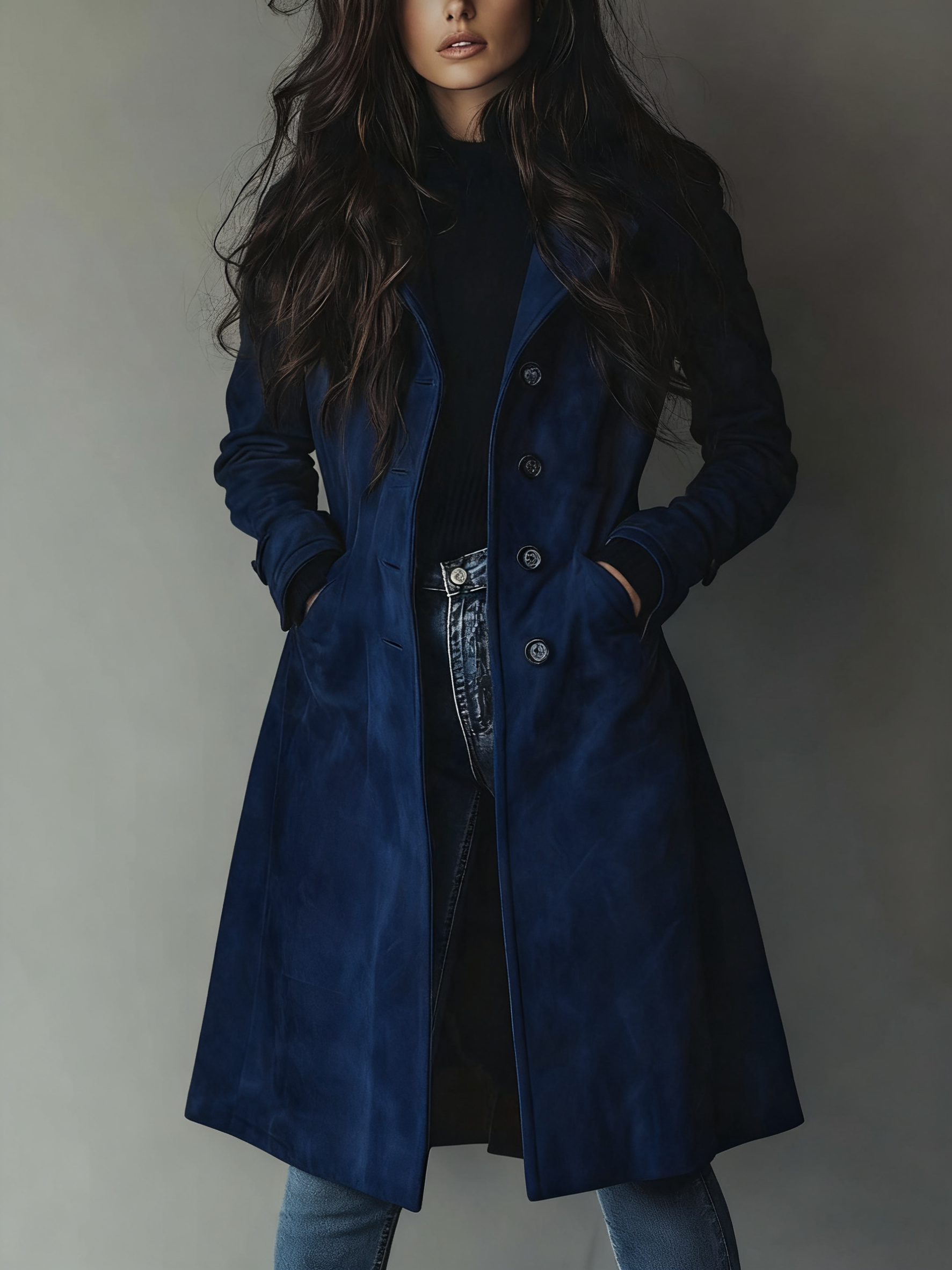 Women's Faux Suede Long Trench Coat