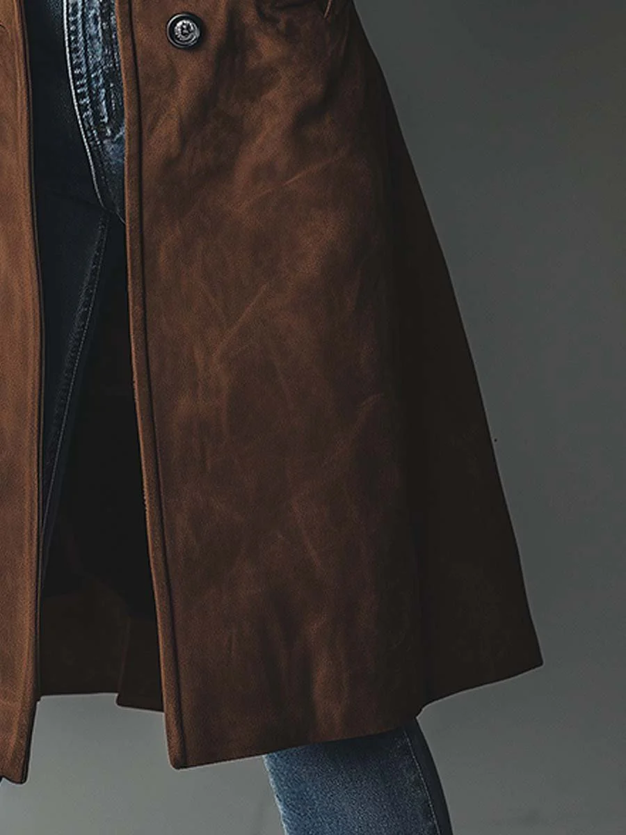 Women's Faux Suede Long Trench Coat