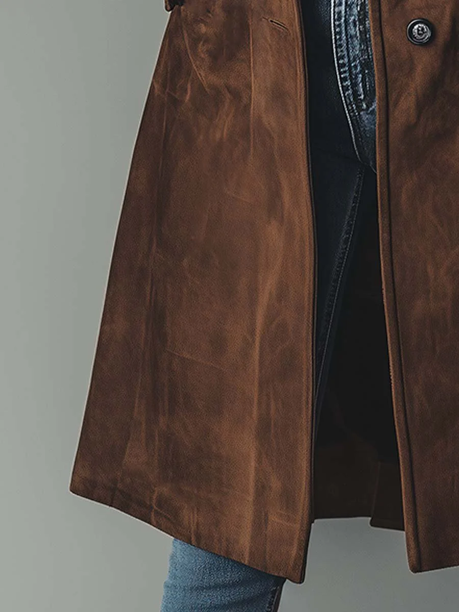 Women's Faux Suede Long Trench Coat