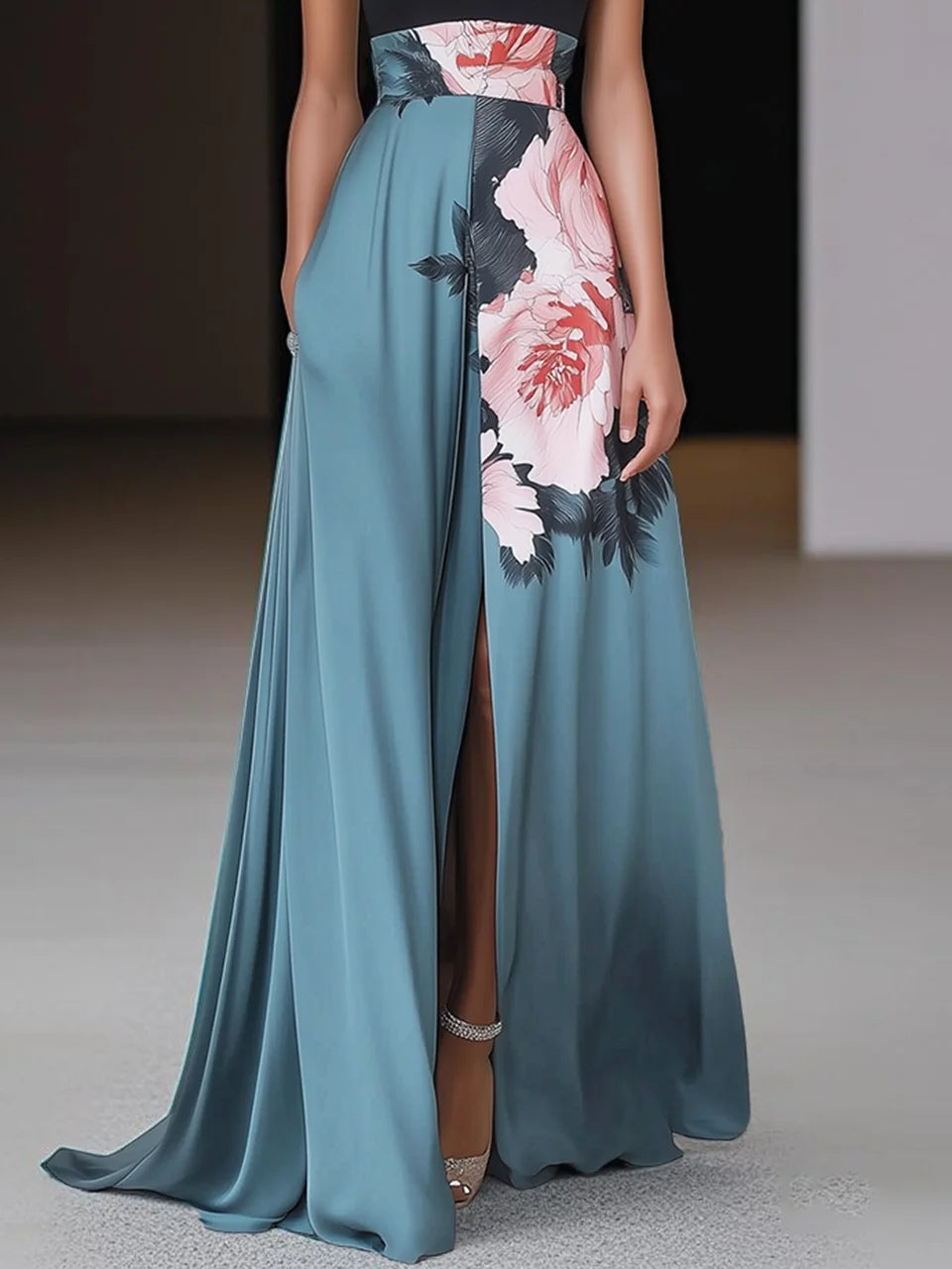 Elegant Halter Neck Floral Maxi Dress for Women
