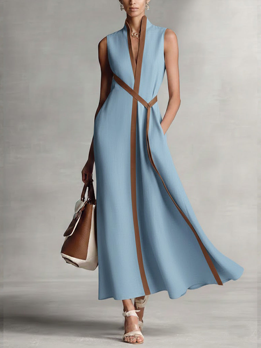 Women's Sleeveless Maxi Dress with Mandarin Collar