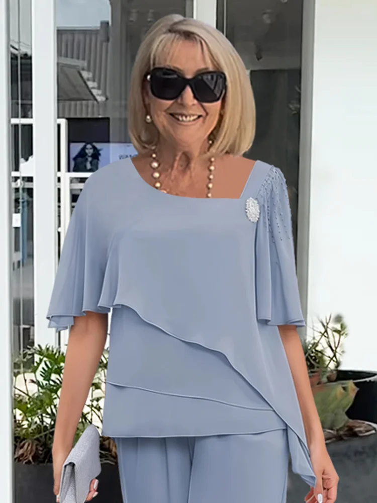Women's Chiffon Cape Top Trouser Set