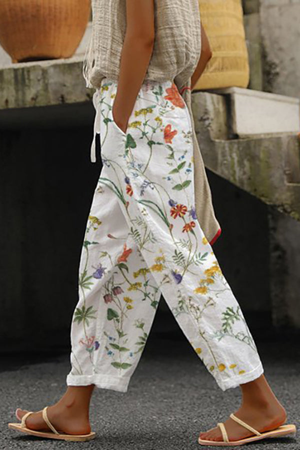 Women's Printed Wide-Leg Pants with Elastic Waist