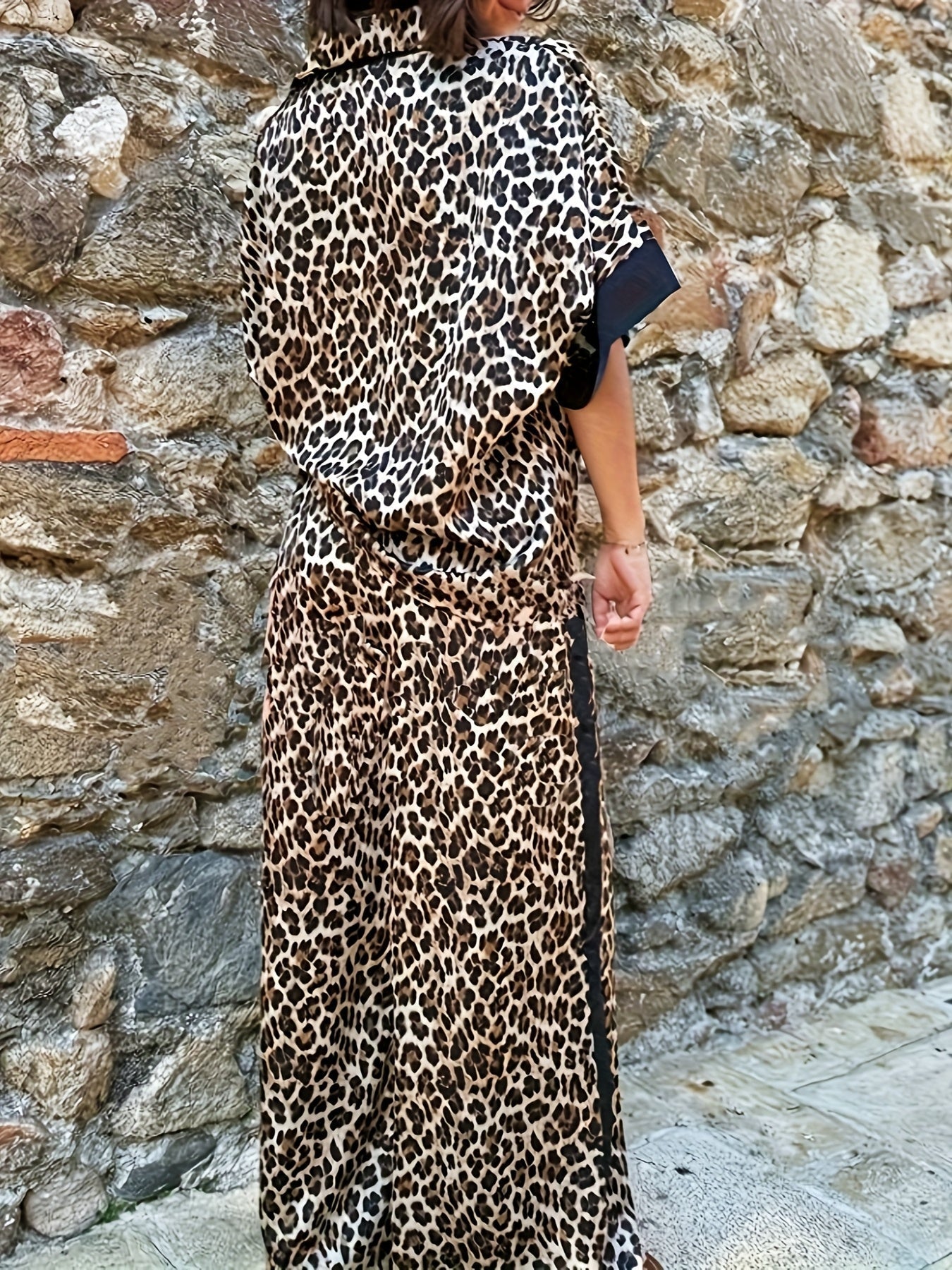 Women's Leopard Print Shirt and Wide Leg Pants Set