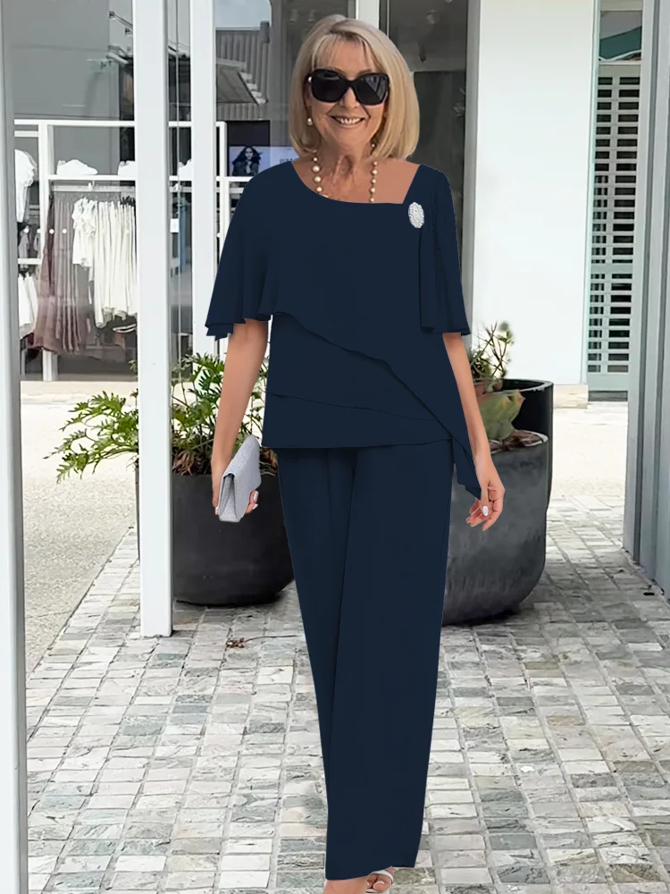 Women's Chiffon Cape Top Trouser Set