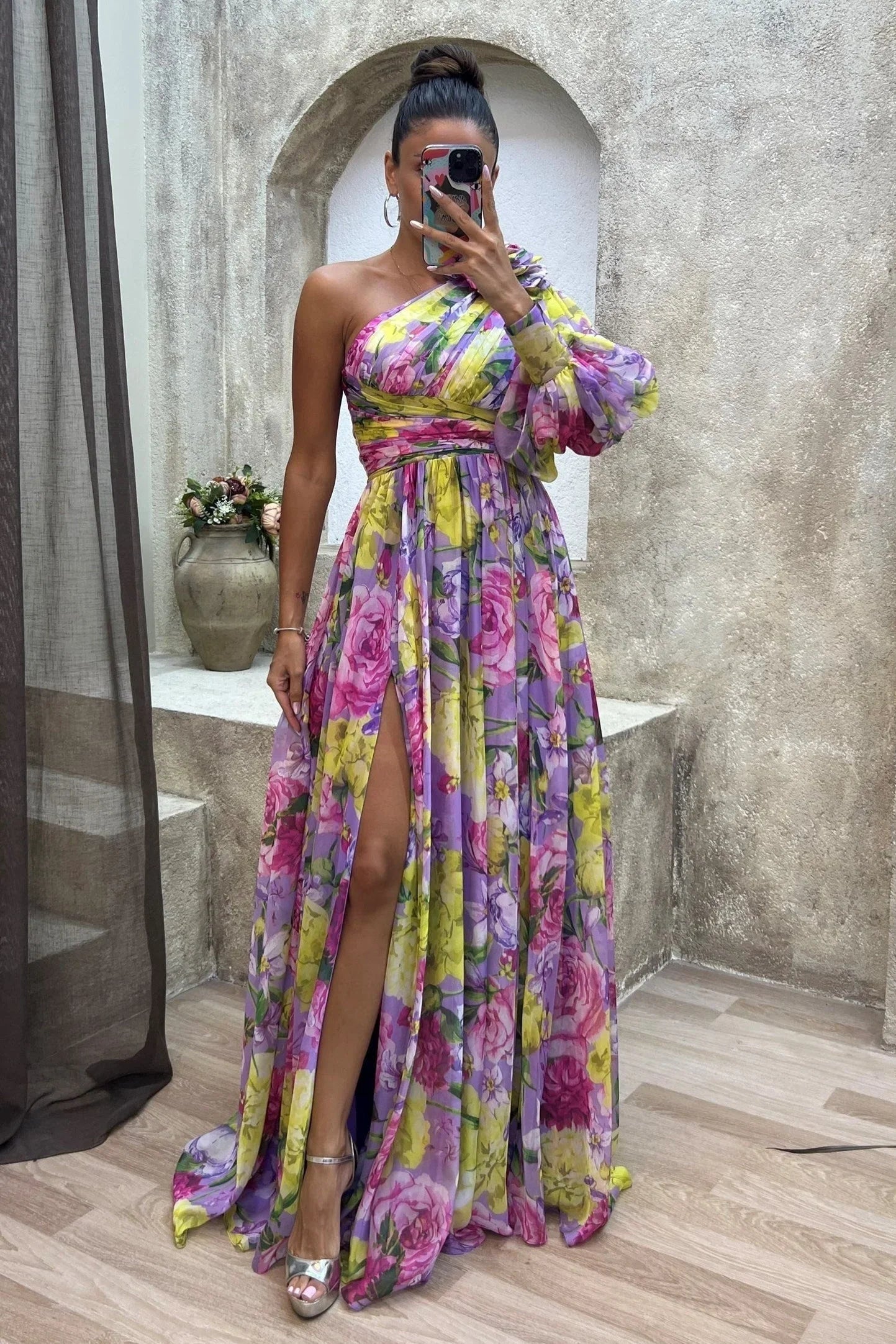 Afnan - Women’s flowing one-shoulder floral dress