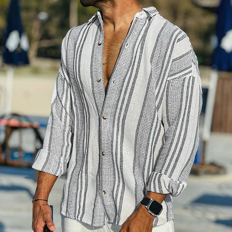 Men's Coastal Stripe Relaxed Button-Up Shirt