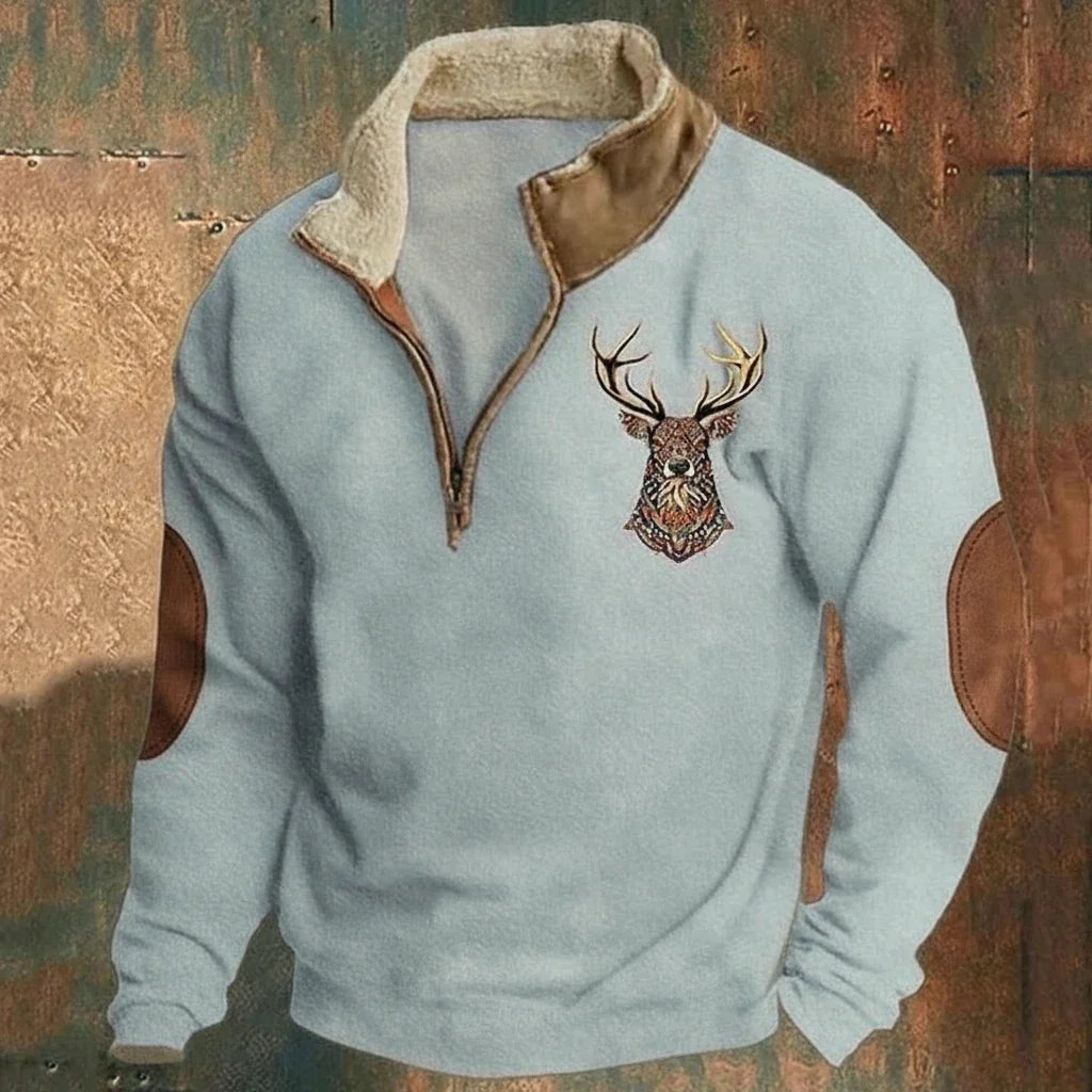 Men's Nordic Deer Sweater with Half Zip