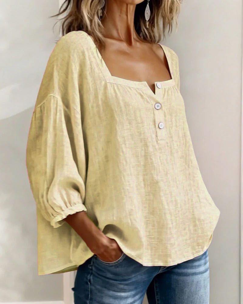 Women's Relaxed Square Neck Balloon Sleeve Blouse