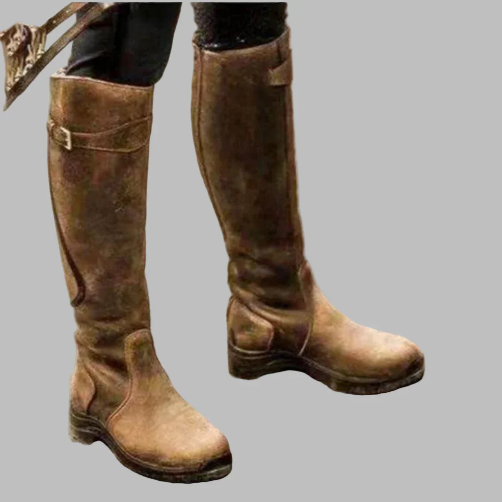 Women’s Knee-High Buckle Leather Boots