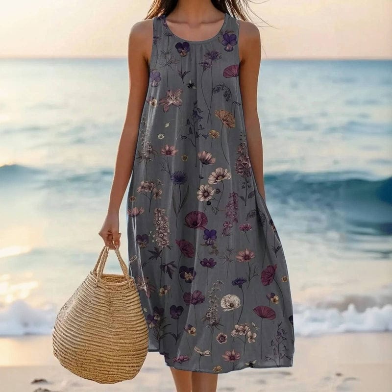 Women's Sleeveless Floral Print Casual Swing Midi Dress