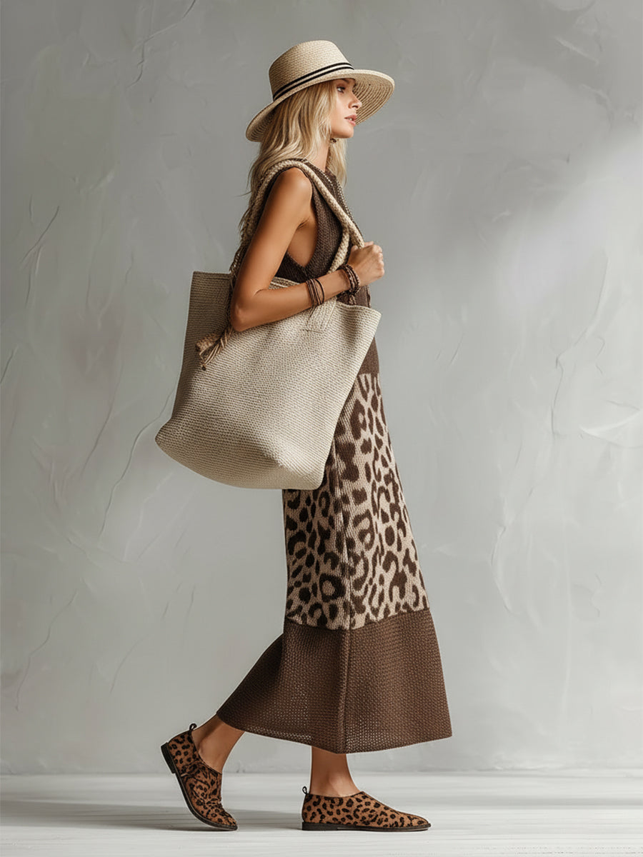 Women's Leopard Print Sleeveless Midi Dress