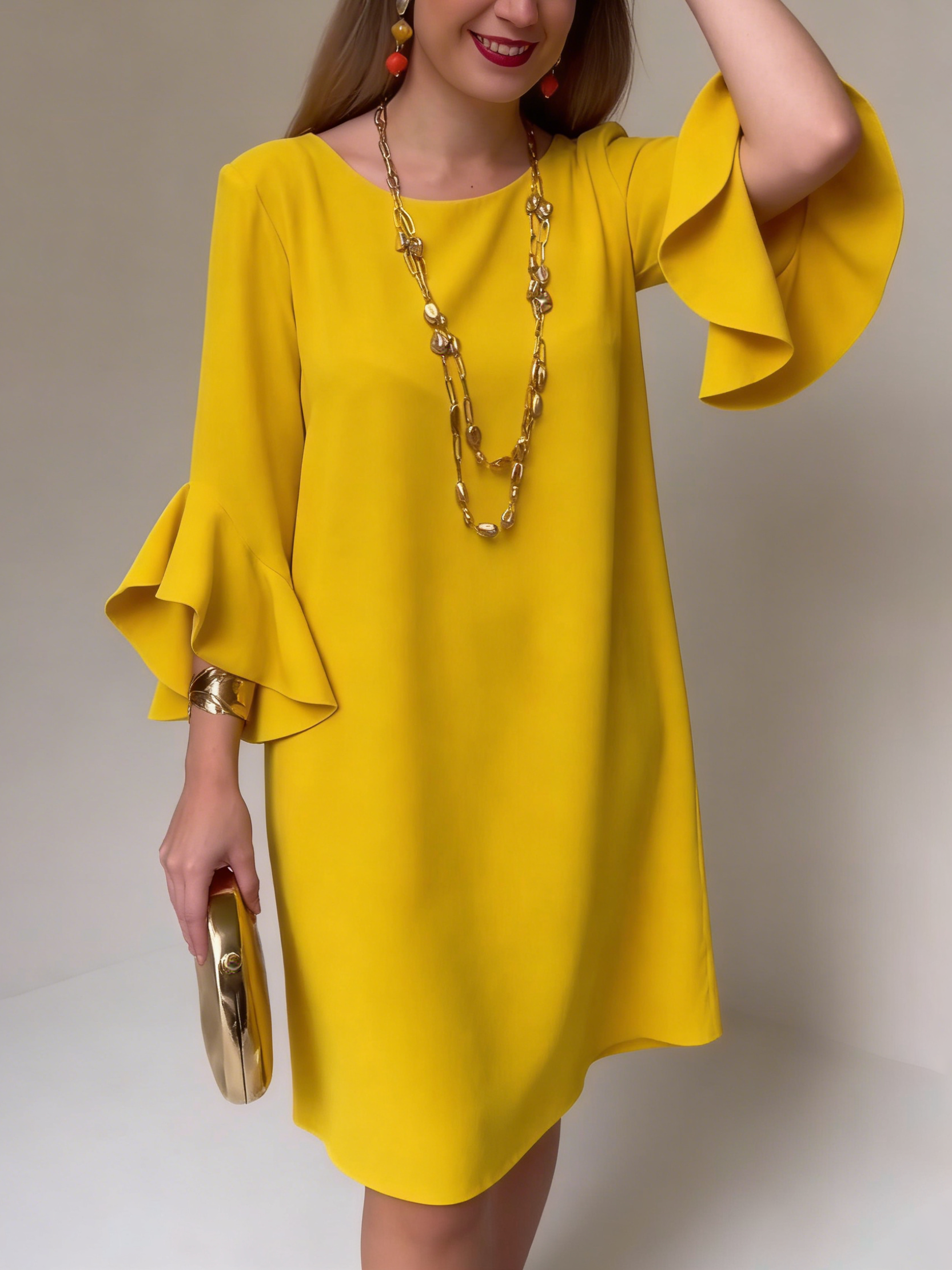 Women's Fluid Midi Dress Ruffle Sleeves