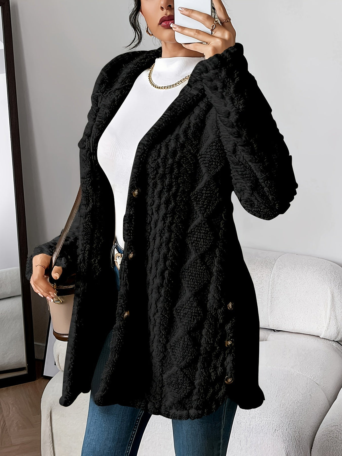 Women's Cable Knit Cardigan with Hood