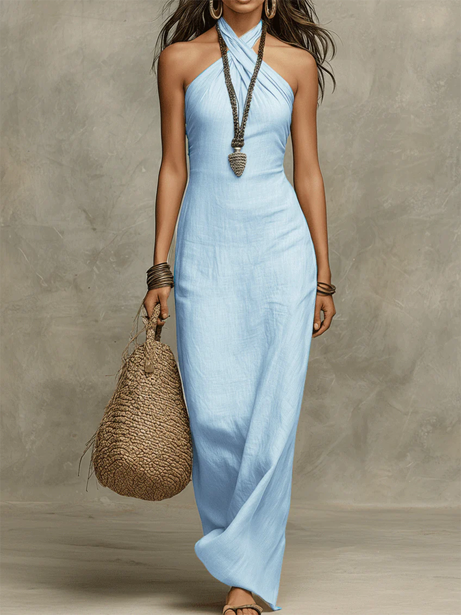Women’s Halter Neck Maxi Dress with Open Back