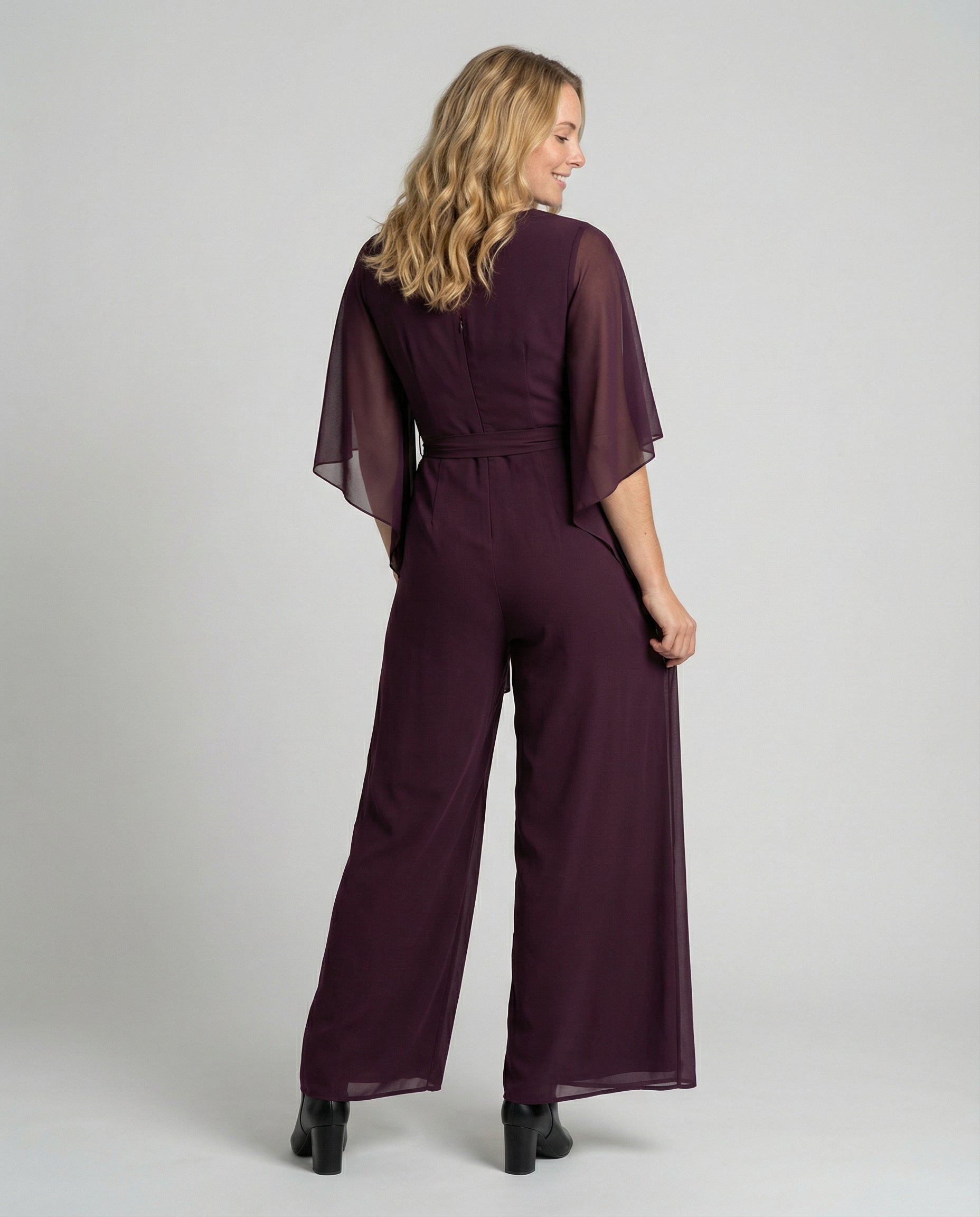 Women's Elegant Wide-Leg Jumpsuit with Cascading Neckline