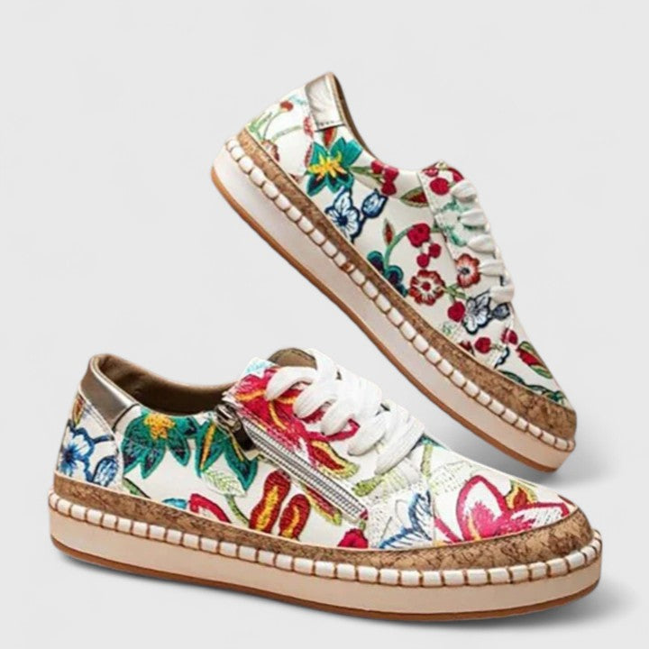 Women's Floral Lace-Up Casual Sneakers
