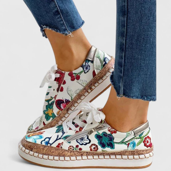 Women's Floral Lace-Up Casual Sneakers