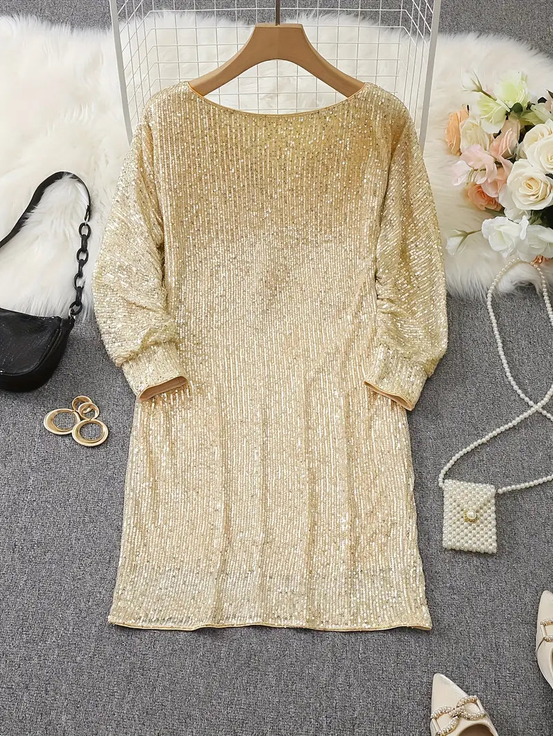 Women’s Sequin Mini Dress with Off-Shoulder Neckline