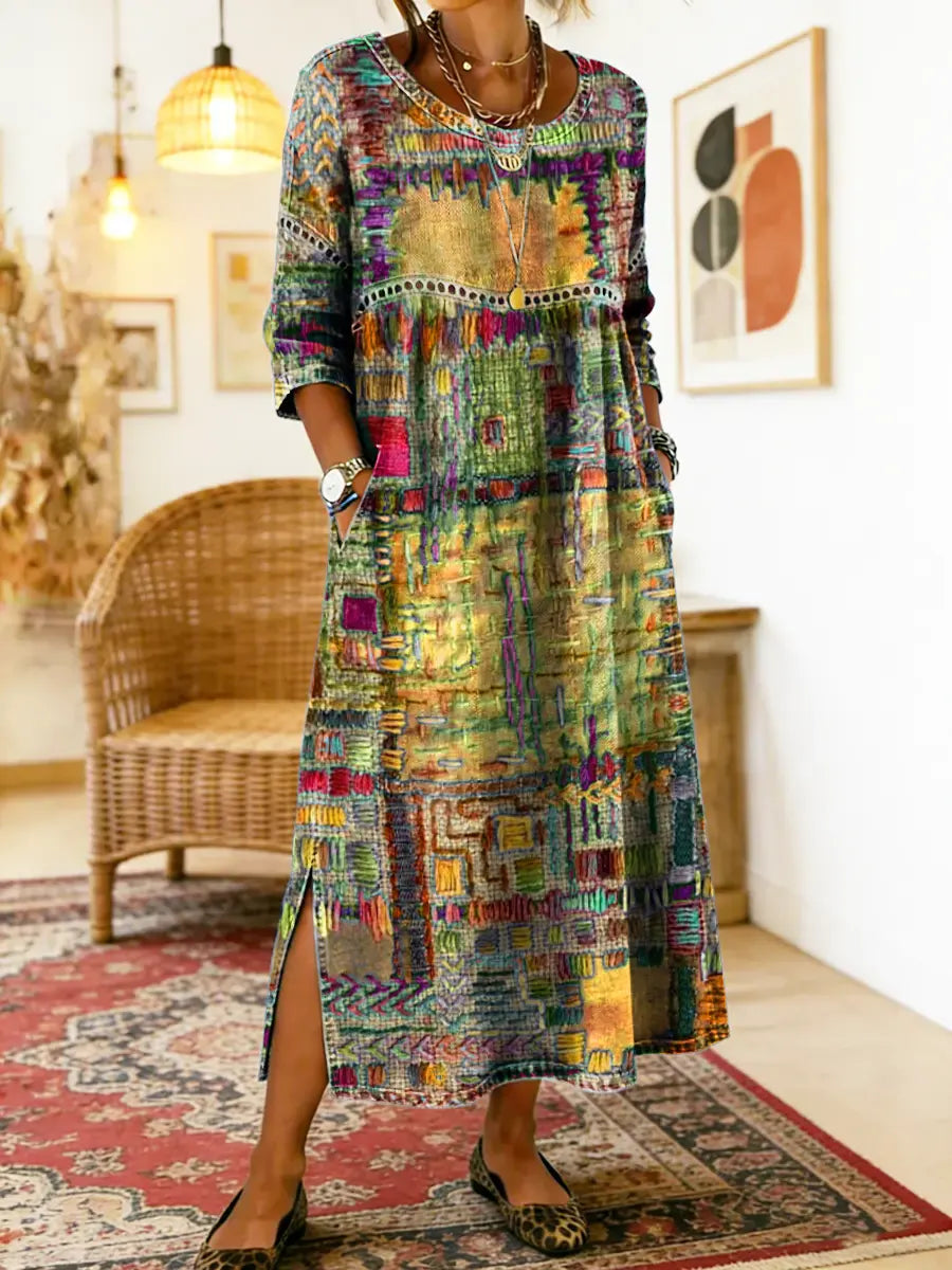 Women's Mosaic Print Side Slit Midi Dress