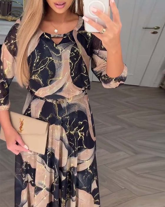 Women's Elegant Abstract Print Maxi Dress