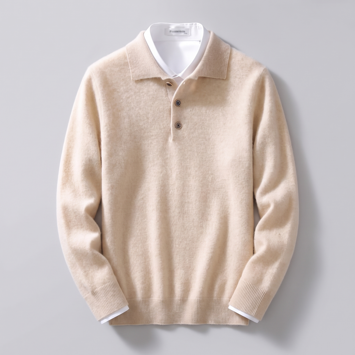 Men's Soft Knit Polo Sweater with Ribbed Cuffs