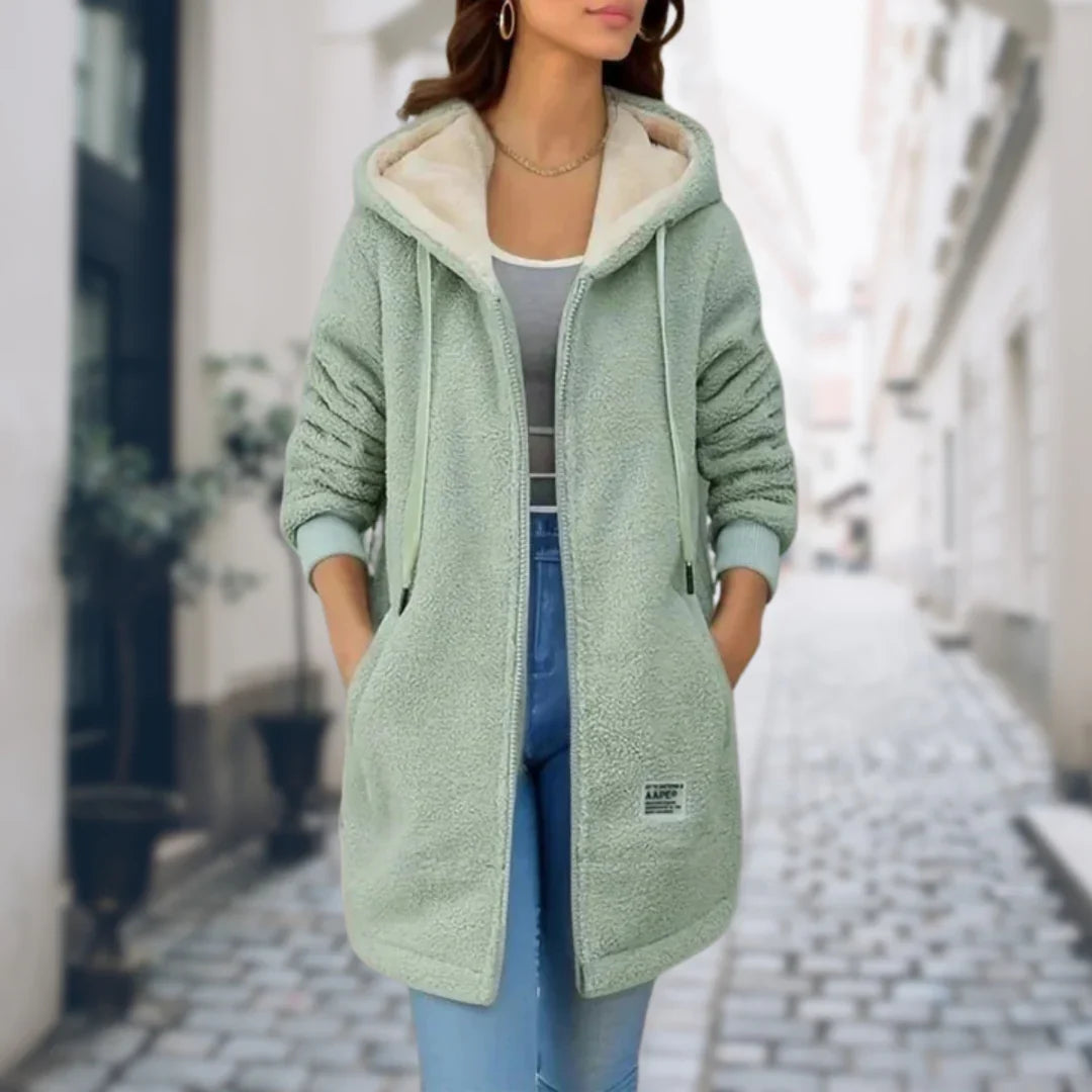 Women's Fleece Lined Hooded Mid-Thigh Winter Jacket