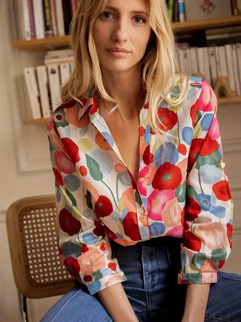 Women’s Floral Print Button Up Long Sleeve  Blouse
