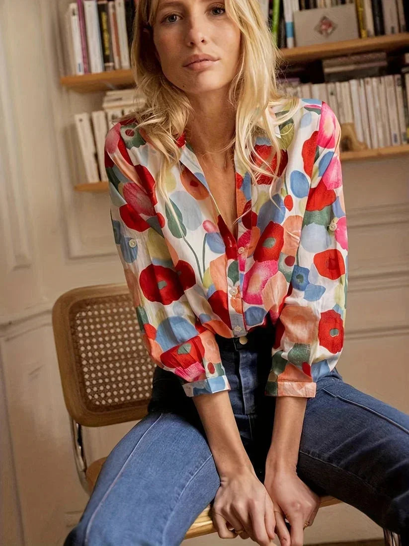 Women’s Floral Print Button Up Long Sleeve  Blouse