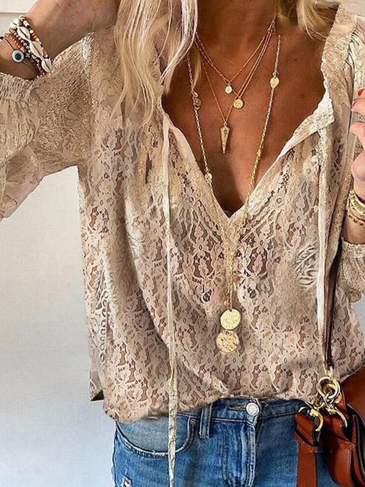 Women's Vintage Boho Blouse Split Neckline