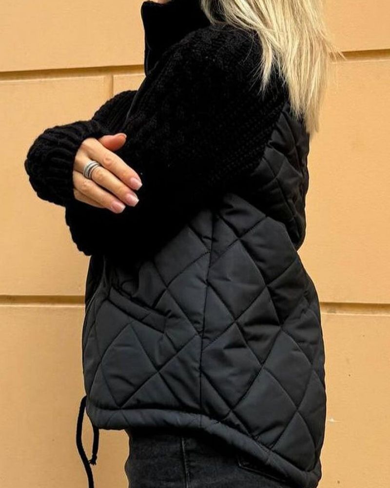 Women's Quilted Jacket with Cable Knit Sleeves