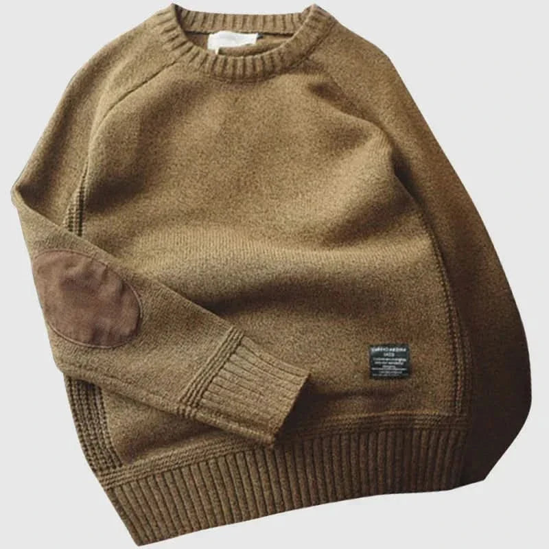 Women's Classic Crew Neck Sweater with Elbow Patch Detail