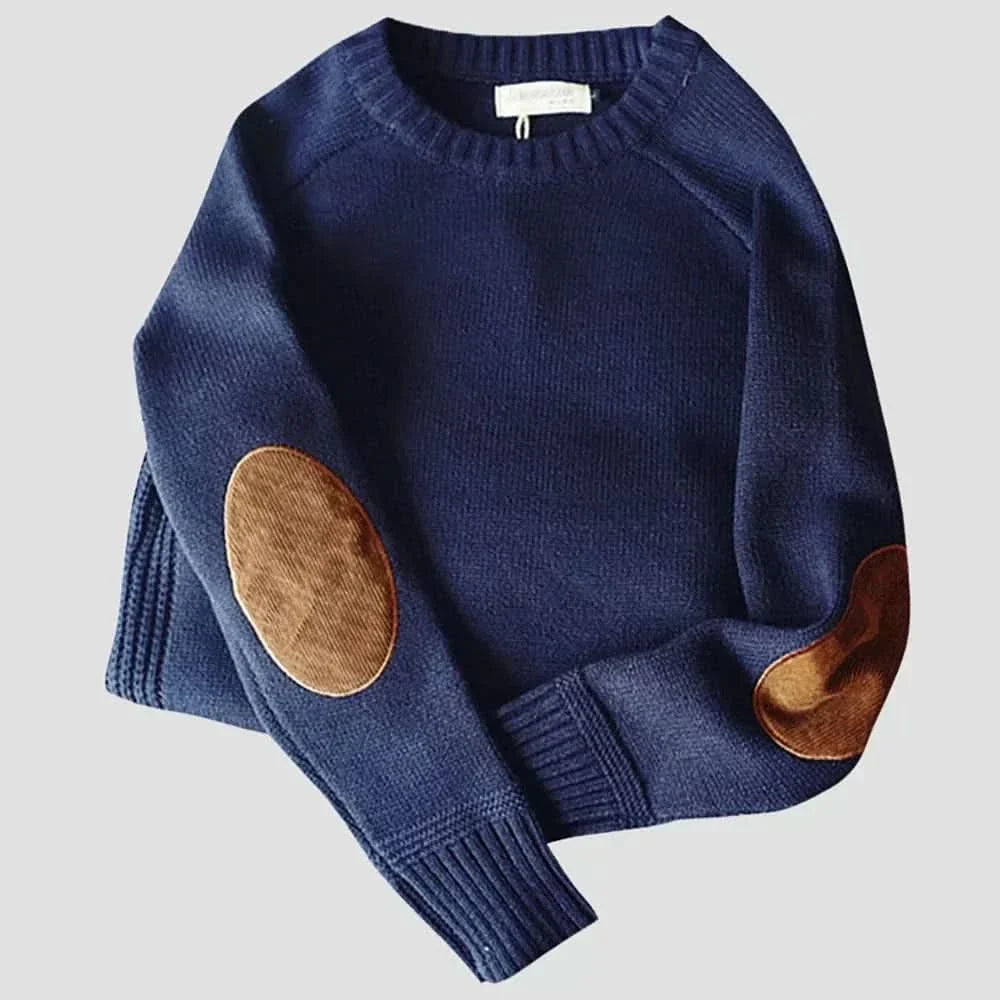 Women's Classic Crew Neck Sweater with Elbow Patch Detail