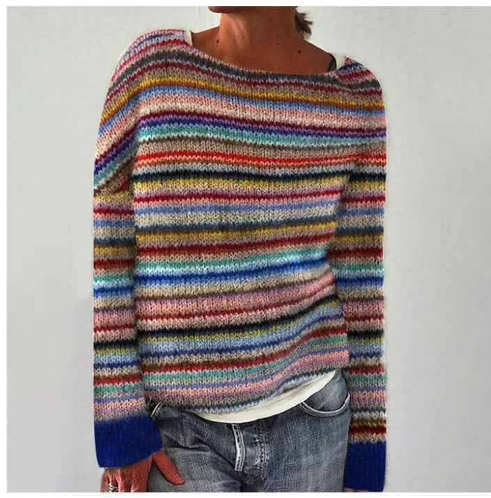 Women's Colorful Nordic Fair Isle Boat Neck Knit Sweater