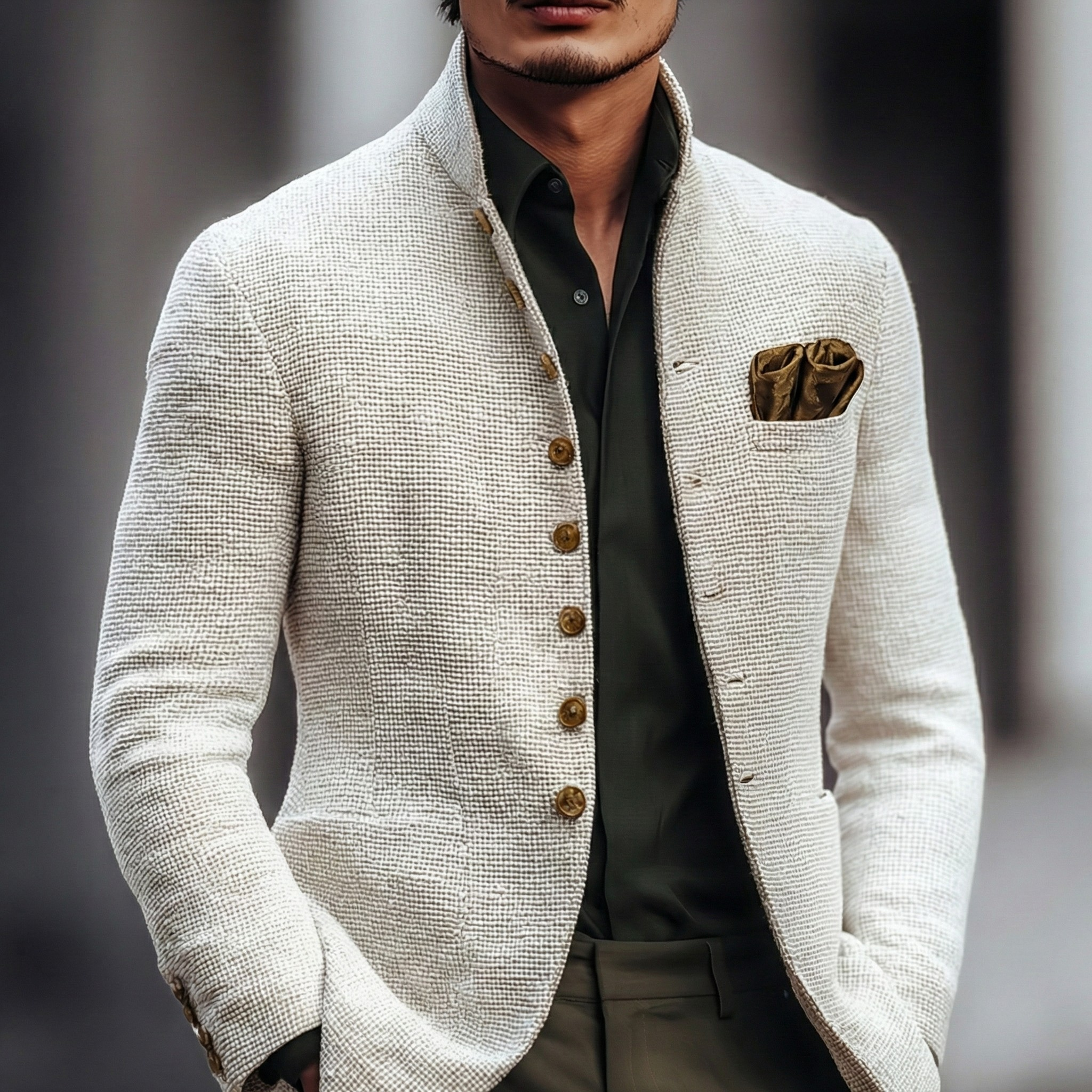 Men's Single Breasted Cardigan with Stand Collar