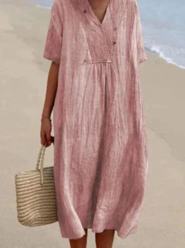 Women’s Relaxed Midi Dress with V Neck and Loose Fit