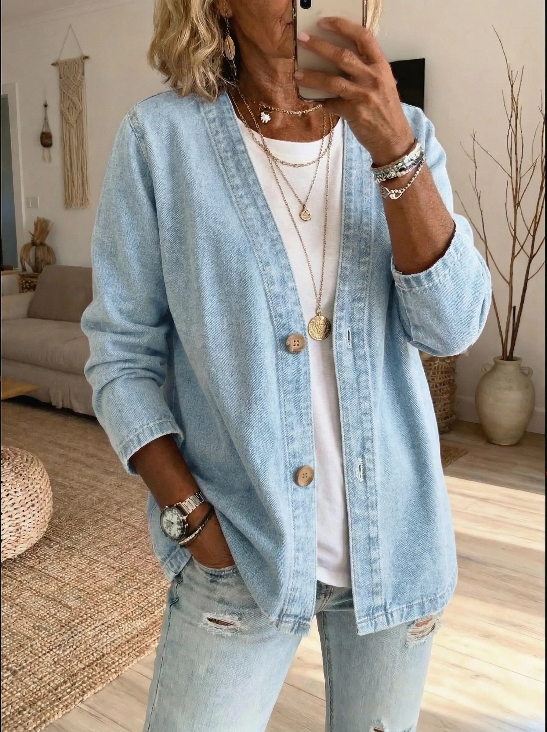 Women’s Button-Front Denim Cardigan