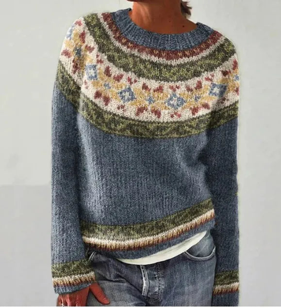 Women's Colorful Nordic Fair Isle Boat Neck Knit Sweater